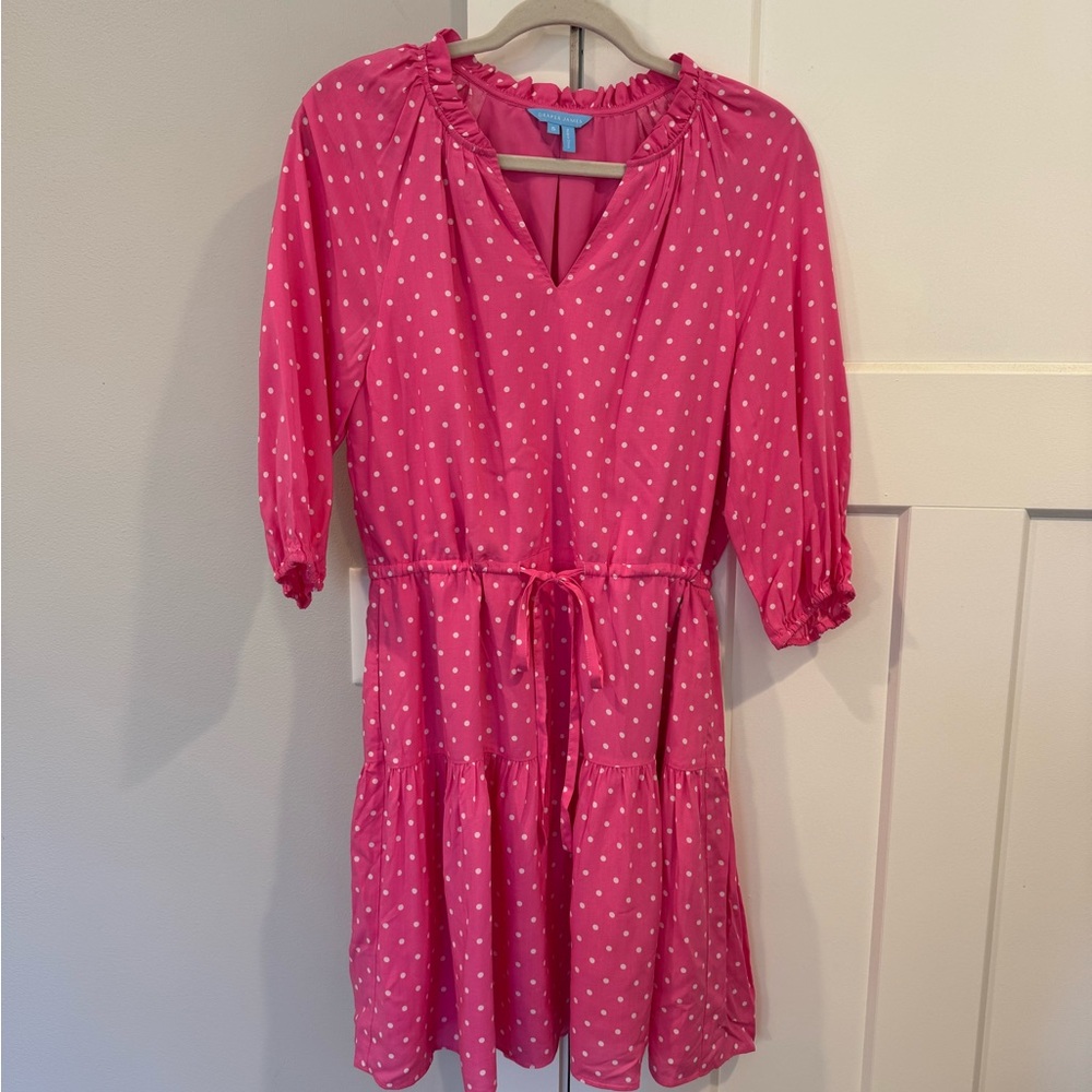 Draper James Tie Waist Pink Dress with White Dots